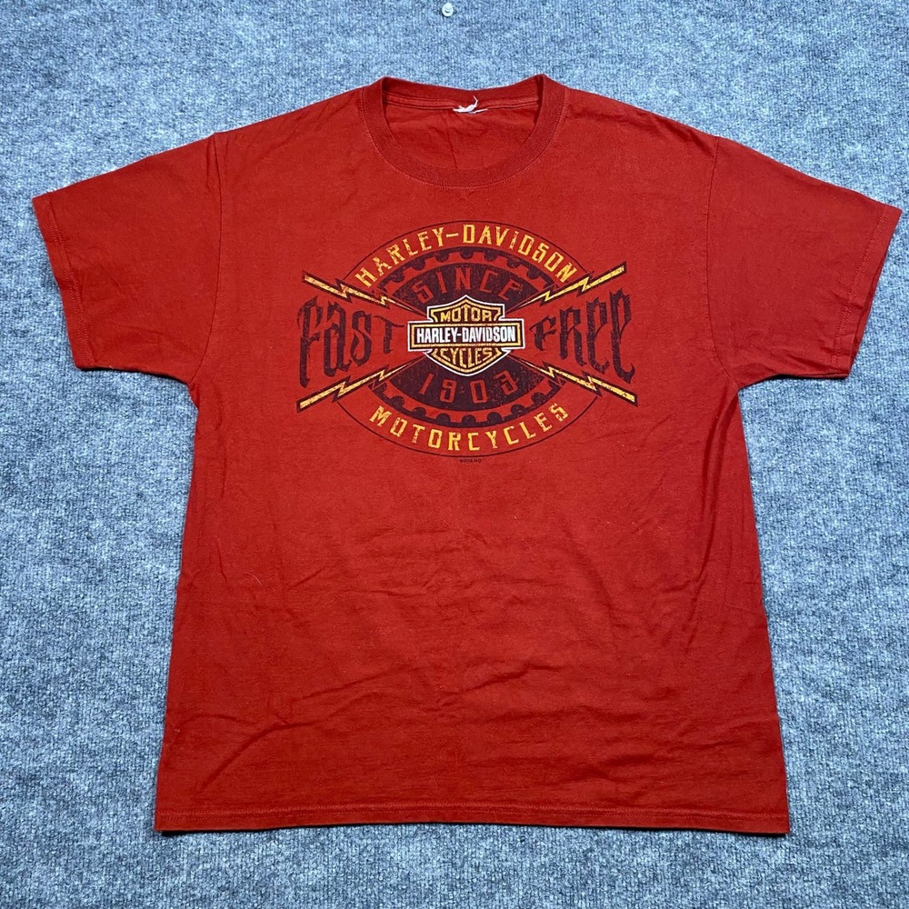 Harley-Davidson Mens Fast & Free Graphic‎ T-Shirt Red Denton County Texas XL